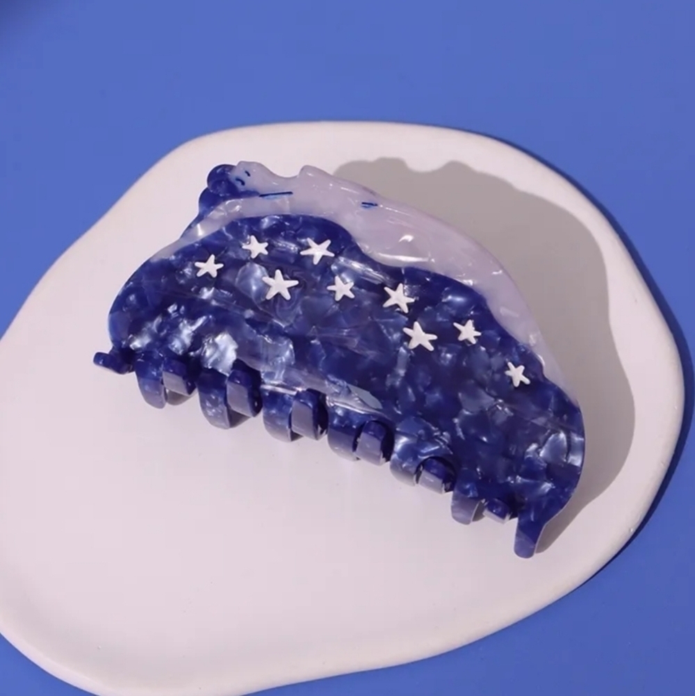NWT Stars Galaxy Woman Blue Hair Claw Clip Boho Marble
